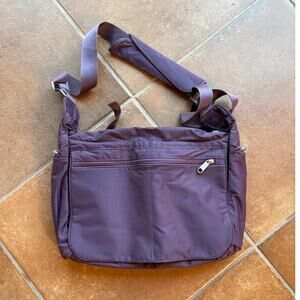 E-Bags Plum Nylon Messenger-Laptop Bag with Multiple Compartments